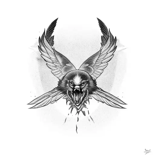 suminagashi raven tattoo design idea