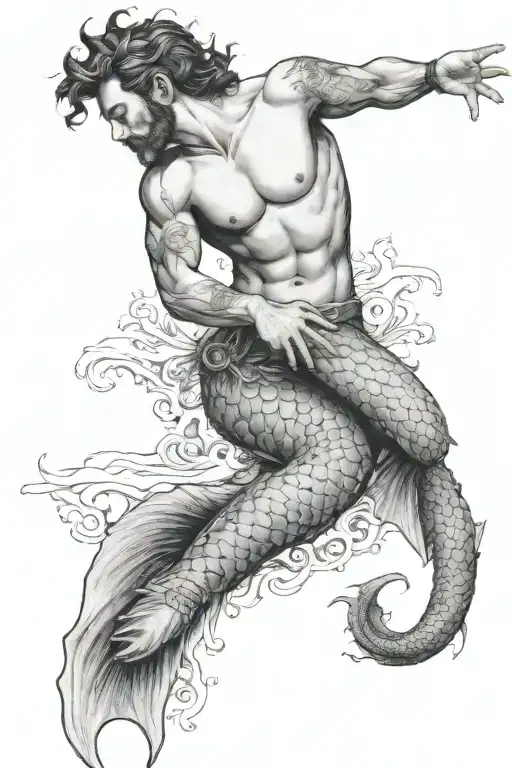 merman playing tattoo design idea