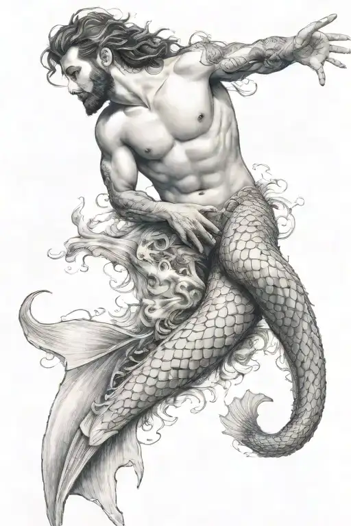 merman sunbathing tattoo design idea