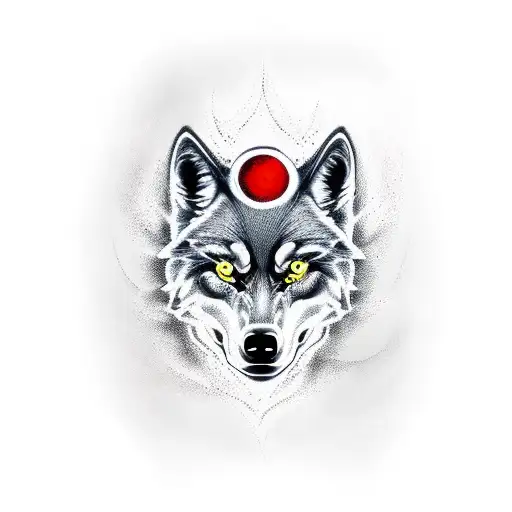 angry black wolf with  red sharingan  eyes  tattoo design idea