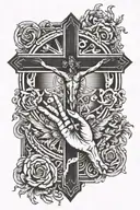 Cross with the creation of adam hands centered  below the cross tattoo design idea