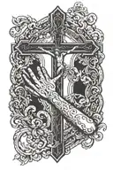Cross with the creation of adam hands centered  below the cross tattoo design idea