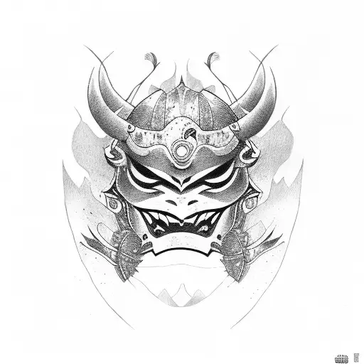 Oni Mask, Cherry Blossom, Clan Symbol tattoo design idea