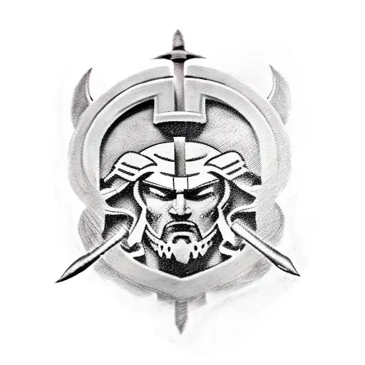 Spartan around forearm with axe and sword tattoo design idea