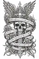 Crown of thorns on spine with cross on top and angel wings come out of cross tattoo design idea