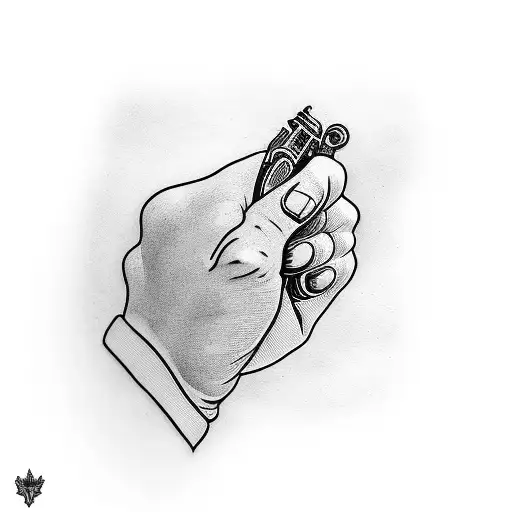 praying hands with pistol tattoo design idea