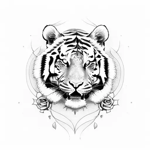 tiger with rose tattoo design idea