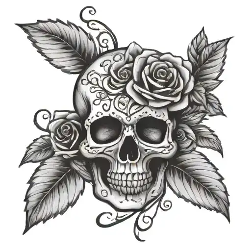 candy Skull and Roses tattoo design idea