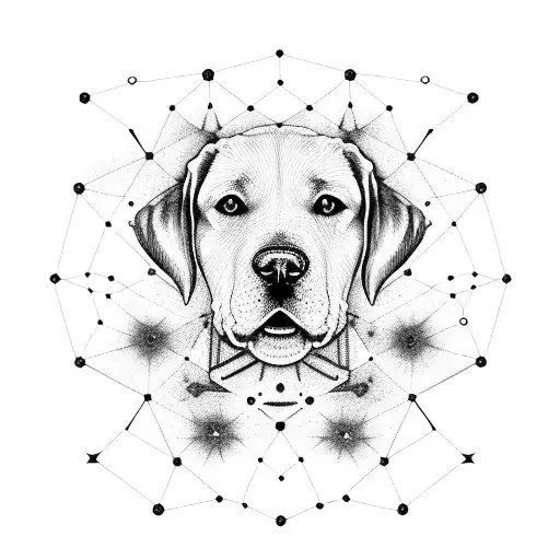 An intricate constellation of stars forming the shape of a Labrador's face tattoo design idea