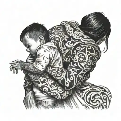 mother embracing her son tattoo design idea