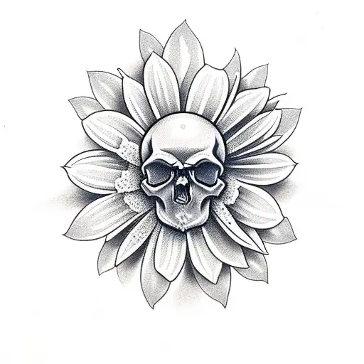 skull bird daisy tattoo design idea