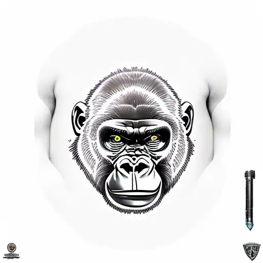 A realistic tattoo of a gorilla with armor and weapons, representing the unstoppable force of nature tattoo design idea