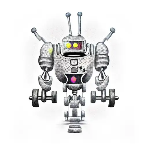 Create a realistic tattoo of a robot doing crossfit exercises tattoo design idea