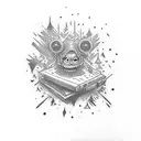 small Stephen king pile of books  tattoo design idea