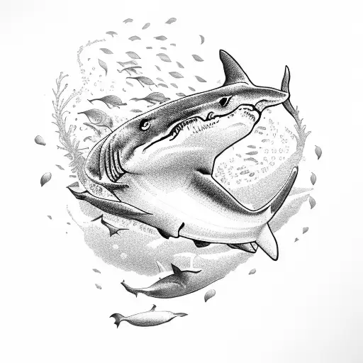 kelp with shark tattoo design idea