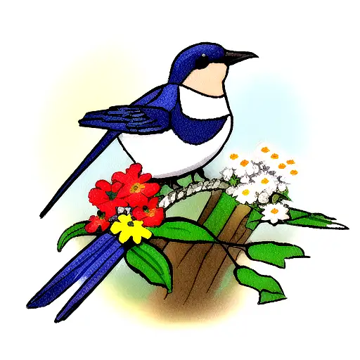 Swallow Bird, flowers tattoo design idea