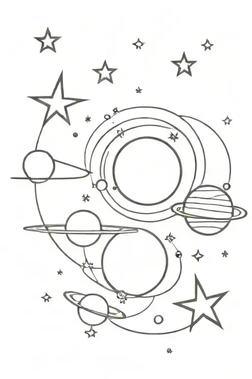 planets and stars tattoo design idea