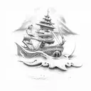 ship with octopus tattoo design idea