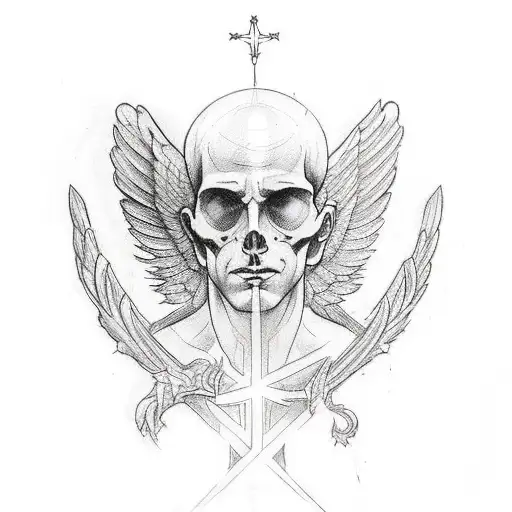 Archangel Gabriel tattoo on the right side of the head near the around the ear area tattoo design idea