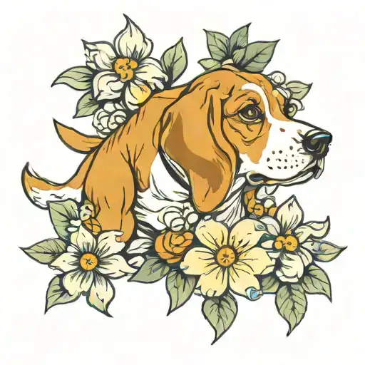 beagle flowers tattoo design idea