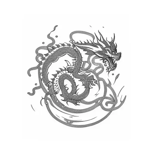 forget me nots and dragons with chains tattoo design idea