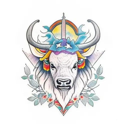  buffalo and butterfly combined, representing the harmony between nature and spirituality tattoo design idea