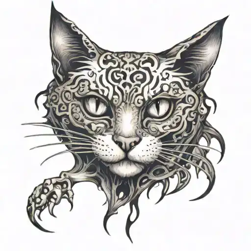 a very creepy and terrifying cat tattoo design idea