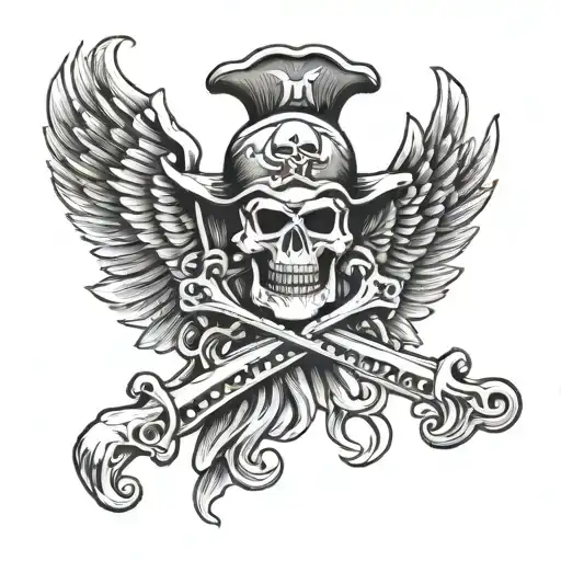 CQB JOLLY ROGER TAKE NO QUARTER AIRBORNE JUMP WINGS  tattoo design idea