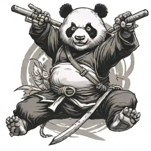 ninja panda in combat with nunchaku tattoo design idea