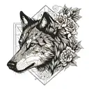 wolf, flowers, geometry tattoo design idea