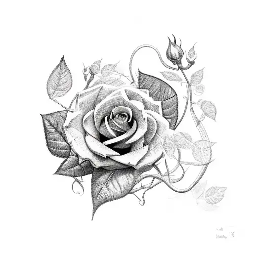 3 roses, 1 snake, 1 butterfly, and lots of leaves and vines tattoo design idea