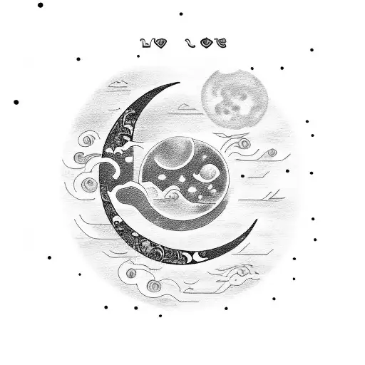 moon with the writing "love by the moon" in traditional chinese tattoo design idea
