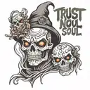 Trust No Soul with ghoul or ghost face tattoo design idea