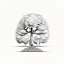 A tree growing from a small seedling to a strong, flourishing tree with the words 'Progress, Not Perfection' tattoo design idea