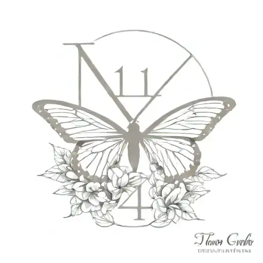 Roman Numeral number 4 with butterfly surrounded tattoo design idea