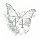 Roman Numeral number 4 with butterfly surrounded tattoo design idea