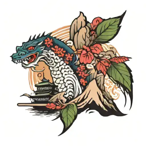 japanese neo style mountain tattoo design idea