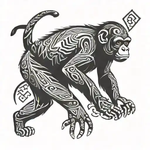 bonobo monkey playing tattoo design idea