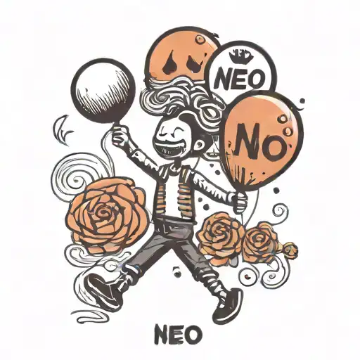 a stick figure holding a balloon and the words alone  tattoo design idea