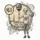 a stick figure holding a balloon and the words alone  tattoo design idea