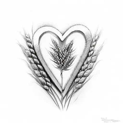 Flowers with wheat in a heart  tattoo design idea