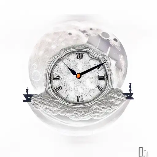 photo realistic moon with clock hands pointing to the time 1:11 tattoo design idea