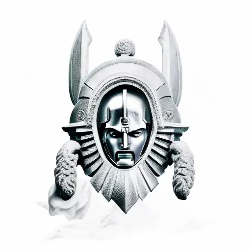 spartan lambda in the middle and zeus in the background, in a divine scenery mythology ultra realistic and shade tattoo design idea