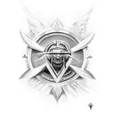 spartan lambda, mythology realistic shade and power and sunrays tattoo design idea