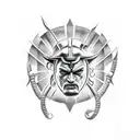 spartan lambda, mythology realistic shade and power and sunrays tattoo design idea