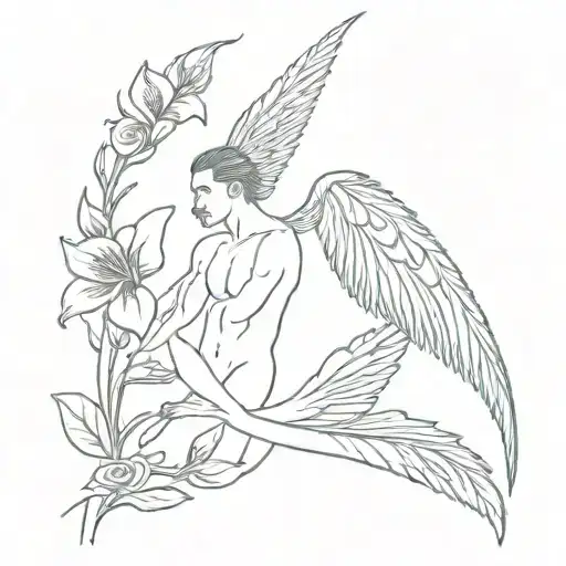 gladiolus heart wings forearm man filigree tattoo design idea
