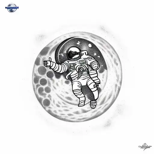 astronaut in space with moon behind tattoo design idea