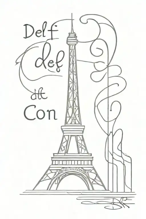 eiffel tower with def con words written tattoo design idea
