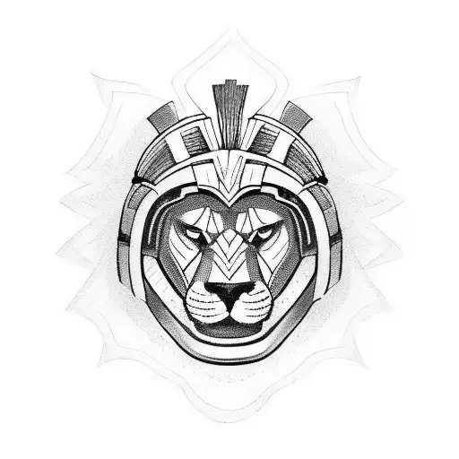 spartan helmet adorned with a lion's face tattoo design idea
