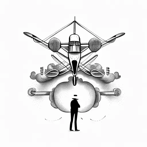 biplane with guy smoking pipe tattoo design idea